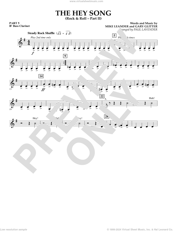 The Hey Song (Rock and Roll Part II) (Flex-Band) sheet music for concert band (pt.5 - Bb bass clarinet) by Gary Glitter, Paul Lavender and Mike Leander, intermediate skill level