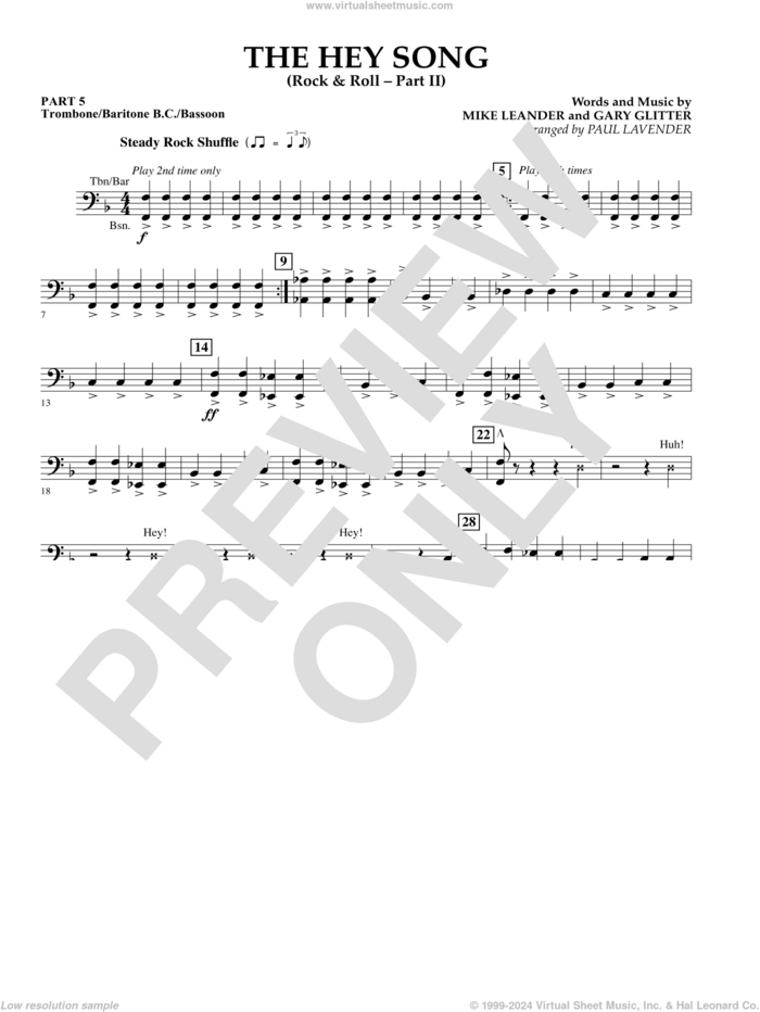 The Hey Song (Rock and Roll Part II) (Flex-Band) sheet music for concert band (trombone/bar. b.c./bsn.) by Gary Glitter, Paul Lavender and Mike Leander, intermediate skill level