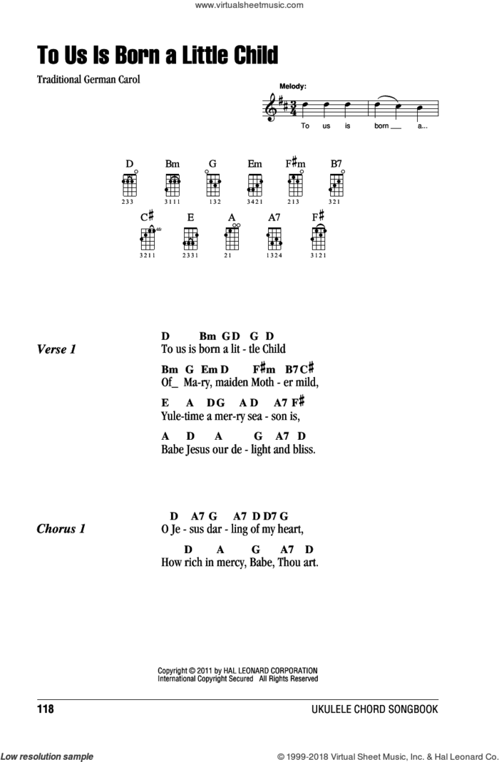 To Us Is Born A Little Child sheet music for ukulele (chords), intermediate skill level