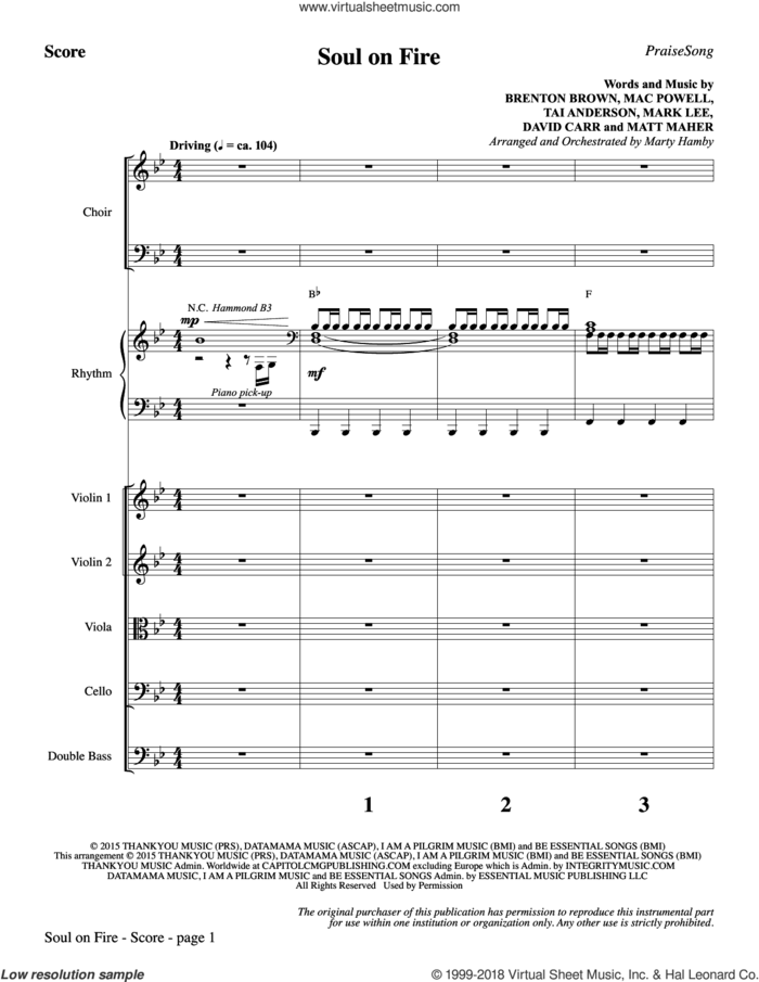 Soul on Fire (COMPLETE) sheet music for orchestra/band by Matt Maher, Brenton Brown, David Carr, Mac Powell, Mark Lee, Marty Hamby, Tai Anderson and Third Day, intermediate skill level