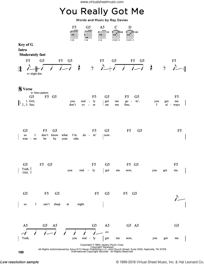You Really Got Me sheet music for guitar solo (lead sheet) by The Kinks, Edward Van Halen and Ray Davies, intermediate guitar (lead sheet)