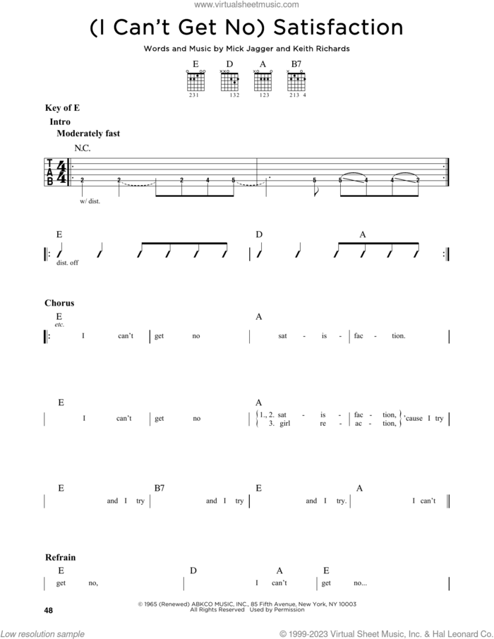 (I Can't Get No) Satisfaction sheet music for guitar solo (lead sheet) by The Rolling Stones, Keith Richards and Mick Jagger, intermediate guitar (lead sheet)