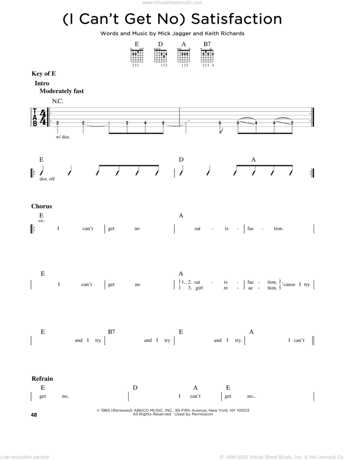 (I Can't Get No) Satisfaction sheet music for guitar solo (lead sheet) by The Rolling Stones, Keith Richards and Mick Jagger, intermediate guitar (lead sheet)