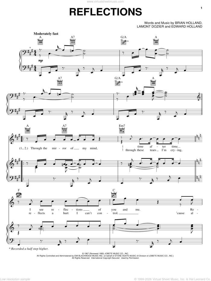 Reflections sheet music for voice, piano or guitar by Michael McDonald, Diana Ross, Diana Ross & The Supremes, Brian Holland, Eddie Holland and Lamont Dozier, intermediate skill level