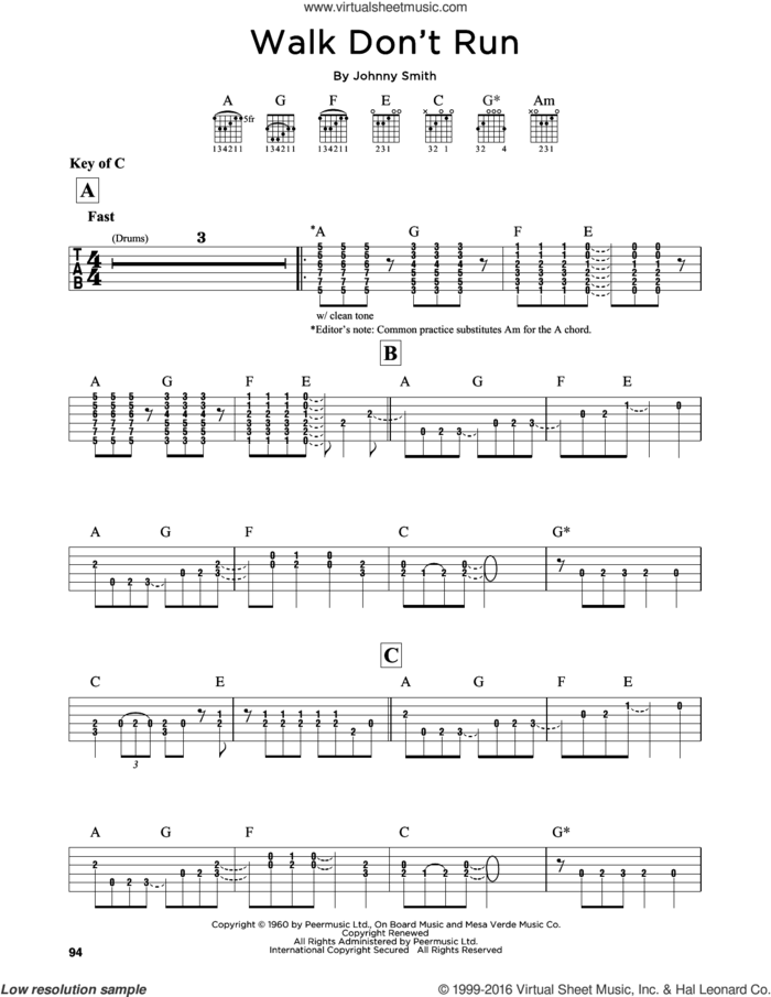 Walk Don't Run sheet music for guitar solo (lead sheet) by The Ventures and Johnny Smith, intermediate guitar (lead sheet)
