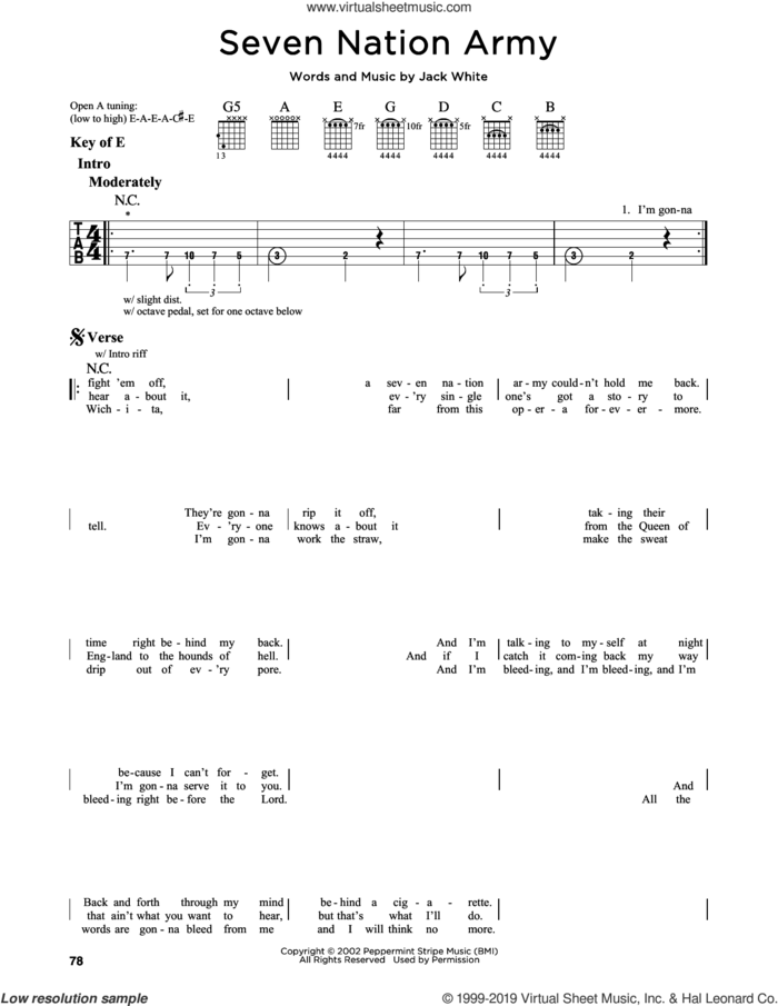 Seven Nation Army sheet music for guitar solo (lead sheet) by White Stripes and Jack White, intermediate guitar (lead sheet)