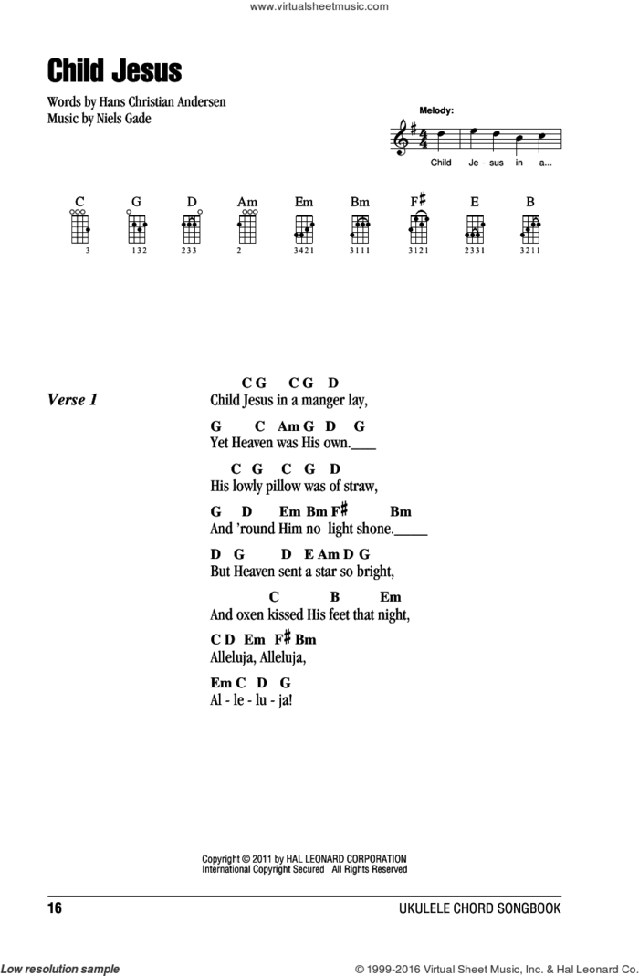 Child Jesus sheet music for ukulele (chords) by Niels Gade and Hans Christian Andersen, intermediate skill level