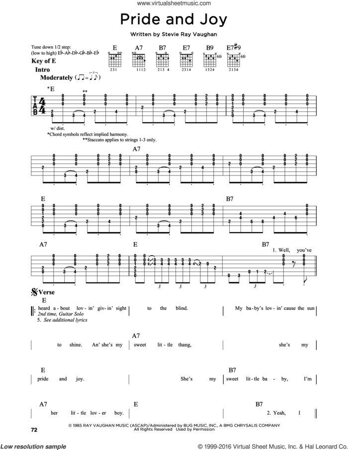 Pride And Joy sheet music for guitar solo (lead sheet) by Stevie Ray Vaughan, intermediate guitar (lead sheet)