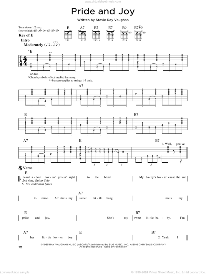 Pride And Joy sheet music for guitar solo (lead sheet) by Stevie Ray Vaughan, intermediate guitar (lead sheet)