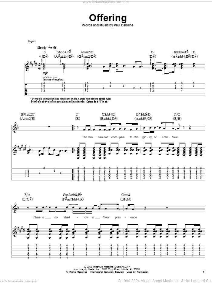 Offering sheet music for guitar (tablature, play-along) by Paul Baloche, intermediate skill level
