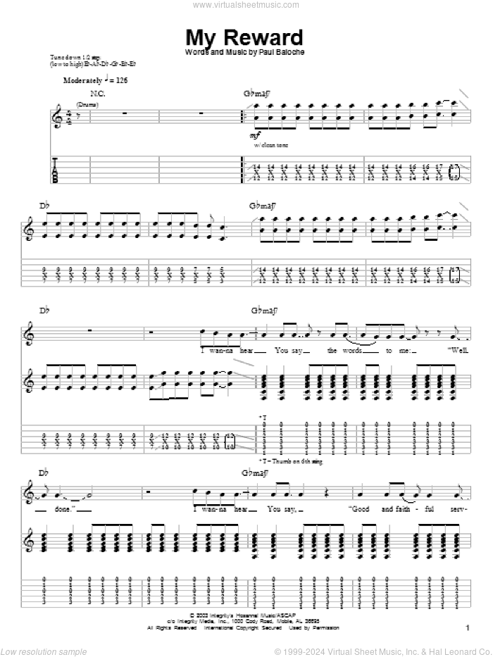 My Reward sheet music for guitar (tablature, play-along) by Paul Baloche, intermediate skill level