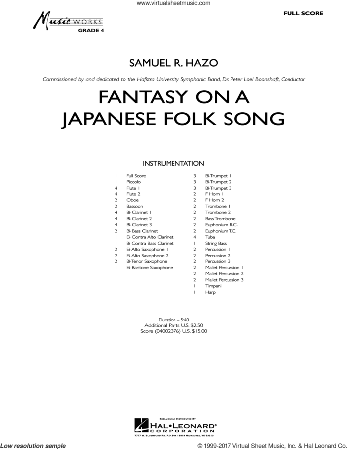Fantasy On A Japanese Folk Song (COMPLETE) sheet music for concert band by Samuel R. Hazo, intermediate skill level
