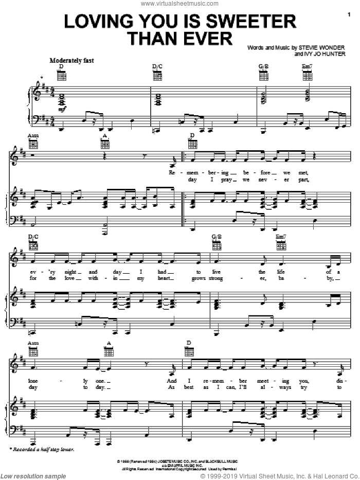 Loving You Is Sweeter Than Ever sheet music for voice, piano or guitar by Michael McDonald, The Four Tops, Ivy Jo Hunter and Stevie Wonder, intermediate skill level