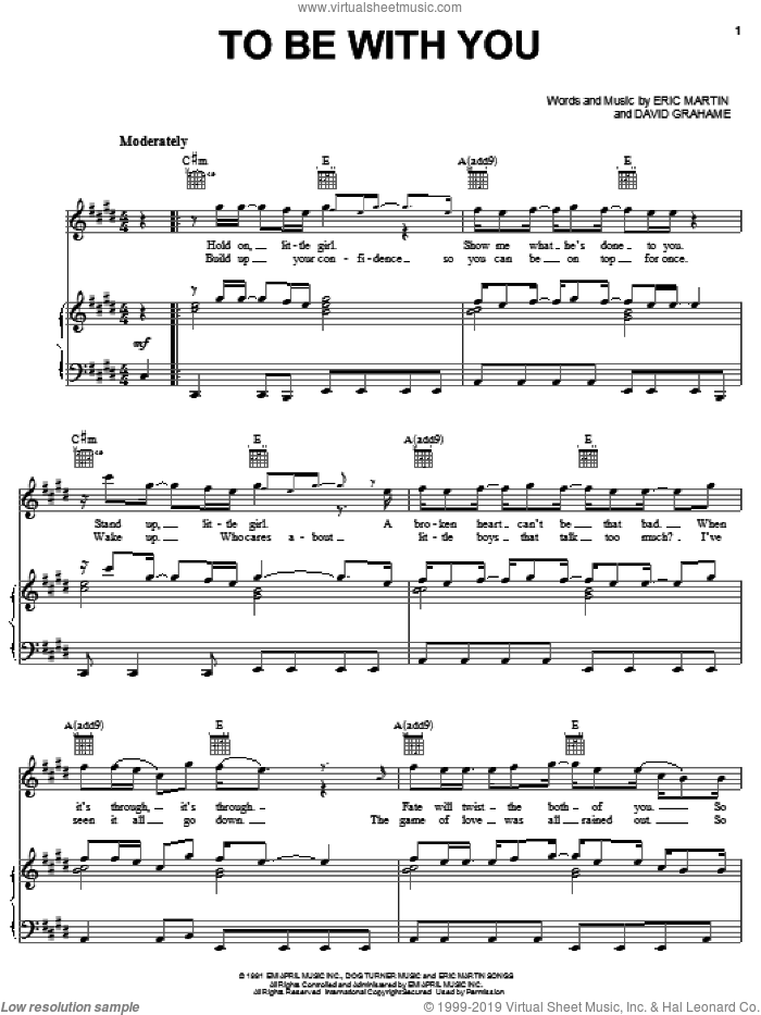 To Be With You sheet music for voice, piano or guitar by Mr. Big, Rock Of Ages (Musical), David Grahame and Eric Martin, intermediate skill level