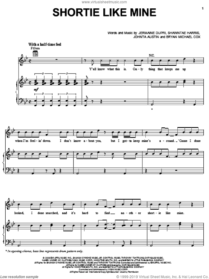 Shortie Like Mine sheet music for voice, piano or guitar by Bow Wow featuring Chris Brown & Johnta Austin, Bow Wow, Bryan Michael Cox, Jermaine Dupri, Johnta Austin and Shawntae Harris, intermediate skill level