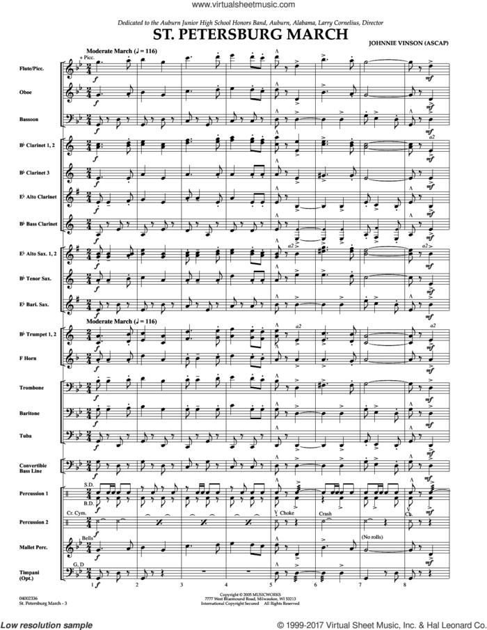 St. Petersburg March (COMPLETE) sheet music for concert band by Johnnie Vinson, intermediate skill level