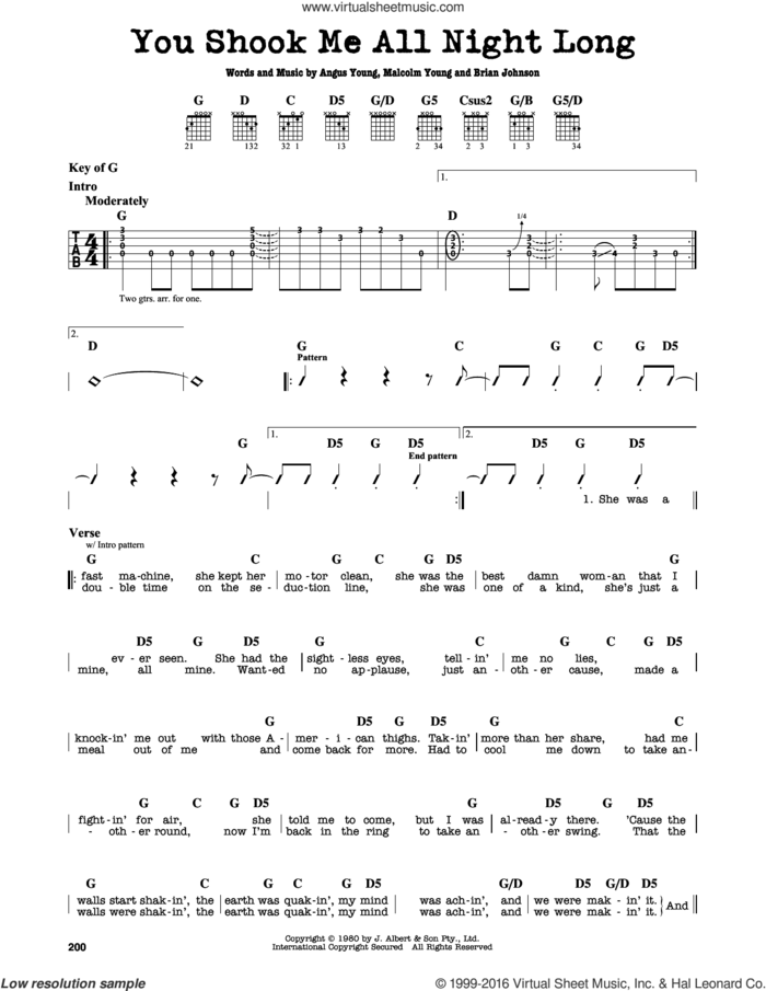 You Shook Me All Night Long sheet music for guitar solo (lead sheet) by AC/DC, Big & Rich, Angus Young, Brian Johnson and Malcolm Young, intermediate guitar (lead sheet)