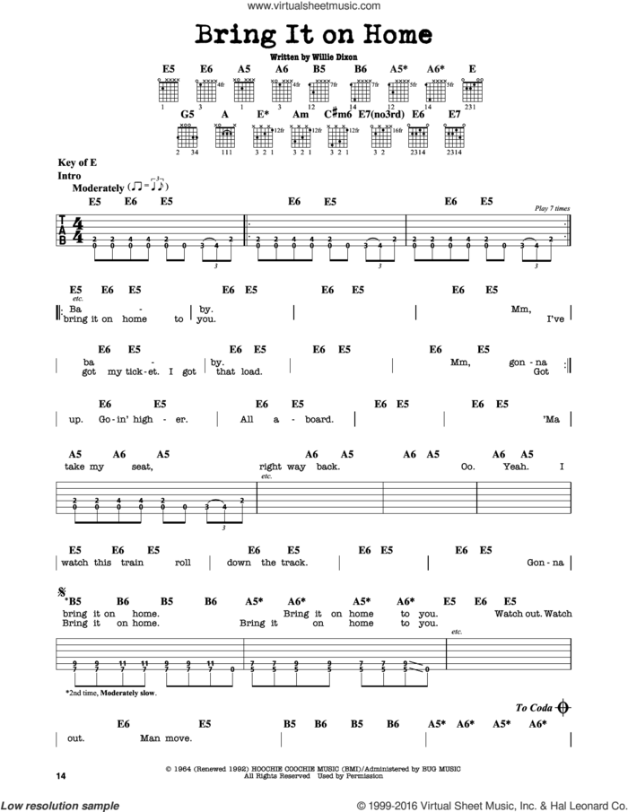 Bring It On Home sheet music for guitar solo (lead sheet) by Sonny Boy Williamson and Willie Dixon, intermediate guitar (lead sheet)