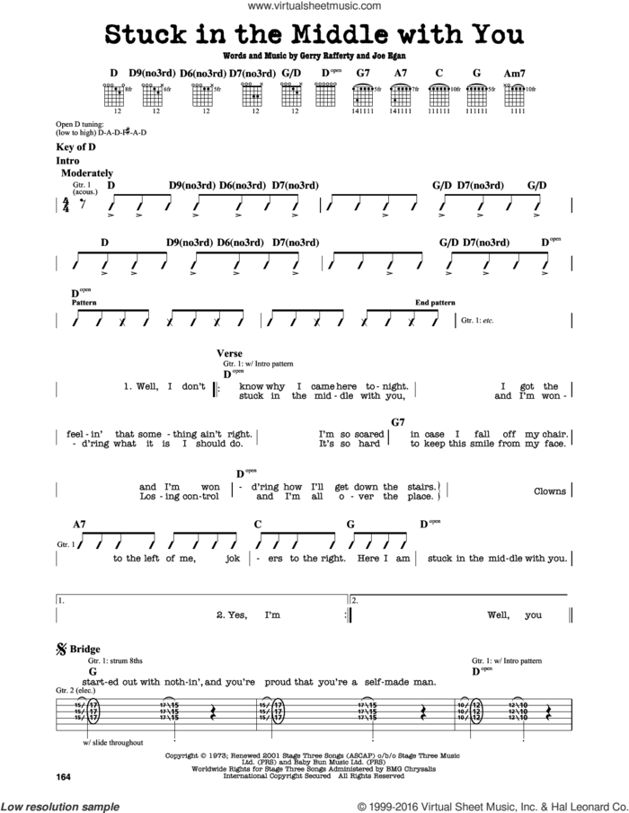 Stuck In The Middle With You sheet music for guitar solo (lead sheet) by Stealers Wheel, Gerry Rafferty and Joe Egan, intermediate guitar (lead sheet)