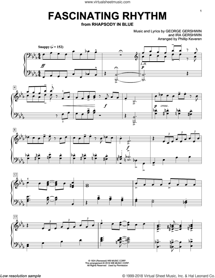 Fascinating Rhythm (arr. Phillip Keveren) sheet music for piano solo by George Gershwin, Phillip Keveren and Ira Gershwin, intermediate skill level