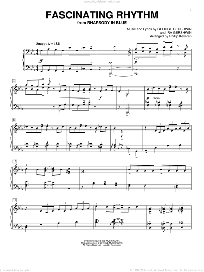 Fascinating Rhythm (arr. Phillip Keveren) sheet music for piano solo by George Gershwin, Phillip Keveren and Ira Gershwin, intermediate skill level