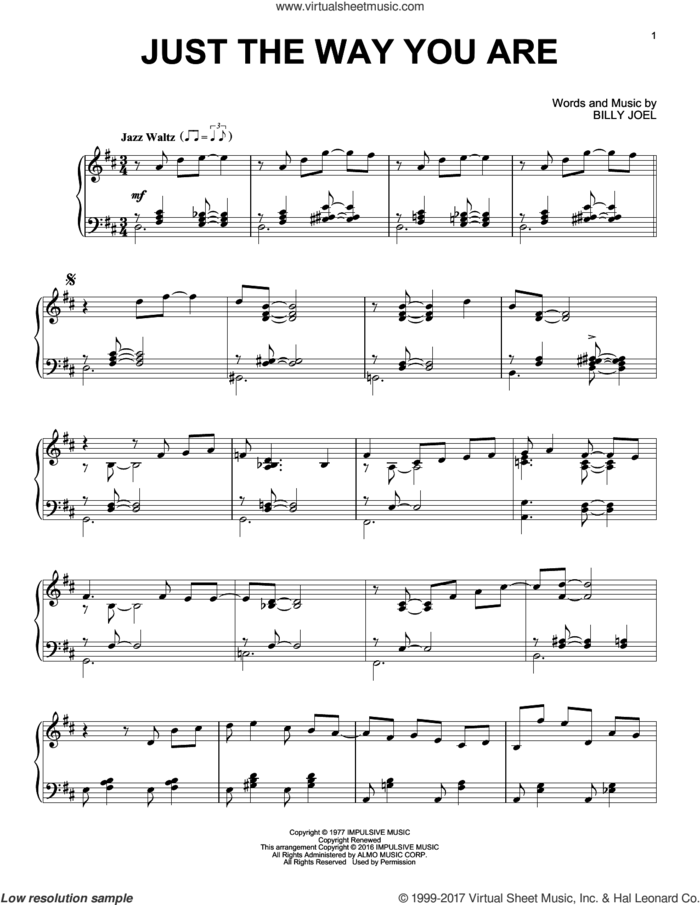 Just The Way You Are [Jazz version] sheet music for piano solo by Billy Joel, wedding score, intermediate skill level