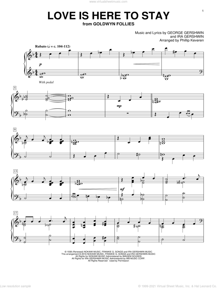 Love Is Here To Stay (arr. Phillip Keveren) sheet music for piano solo by George Gershwin, Phillip Keveren and Ira Gershwin, intermediate skill level