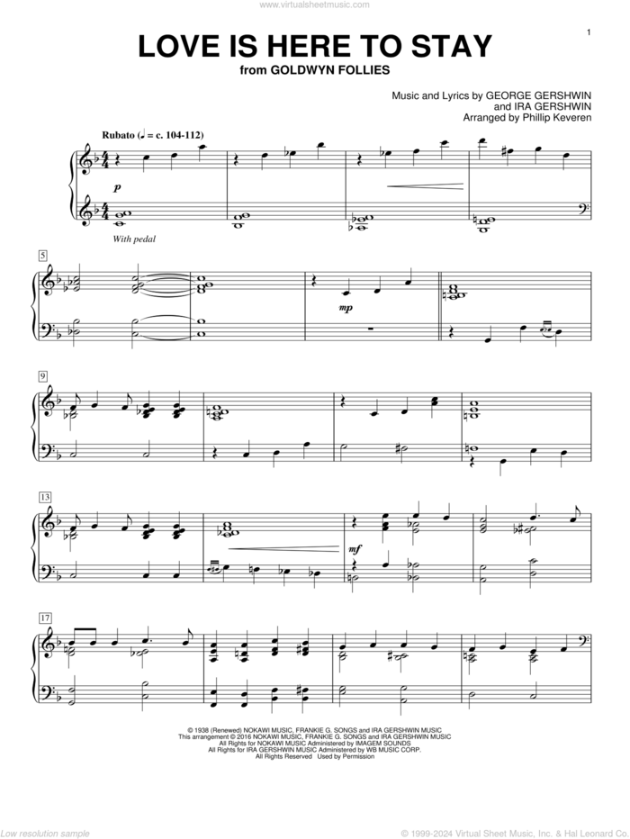 Love Is Here To Stay (arr. Phillip Keveren) sheet music for piano solo by George Gershwin, Phillip Keveren and Ira Gershwin, intermediate skill level