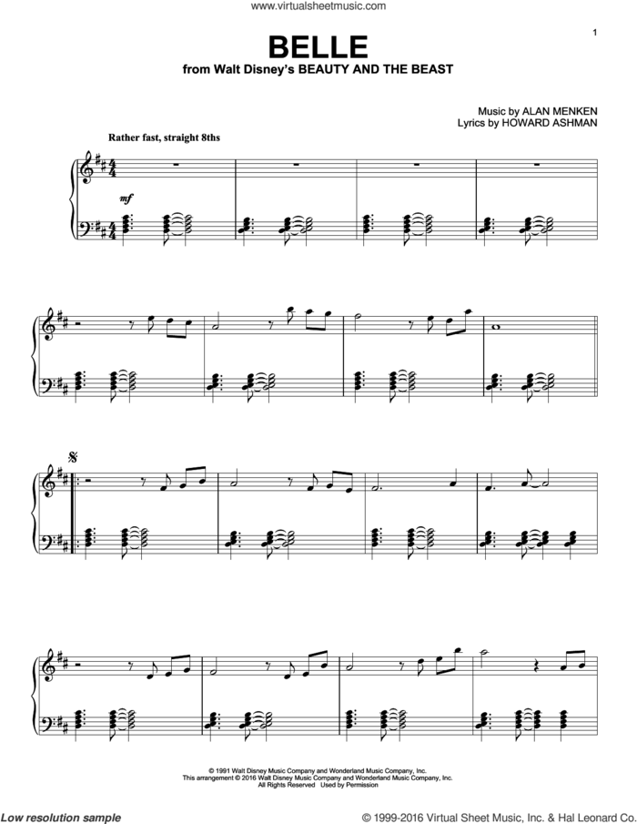 Belle [Jazz version] (from Beauty And The Beast) sheet music for piano solo by Alan Menken & Howard Ashman, Alan Menken and Howard Ashman, intermediate skill level