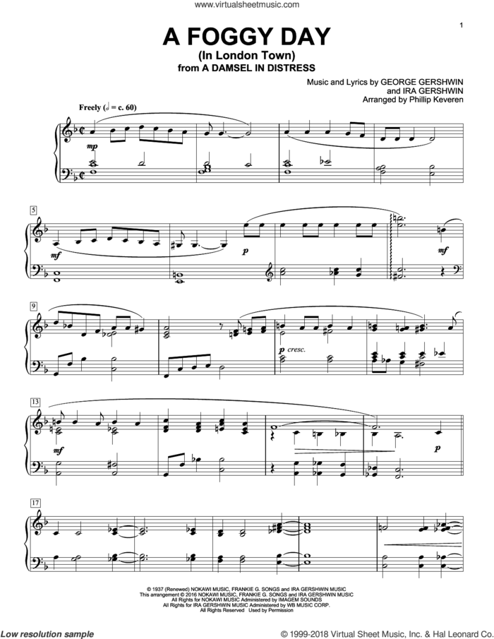 A Foggy Day (In London Town) (arr. Phillip Keveren) sheet music for piano solo by George Gershwin, Phillip Keveren and Ira Gershwin, intermediate skill level