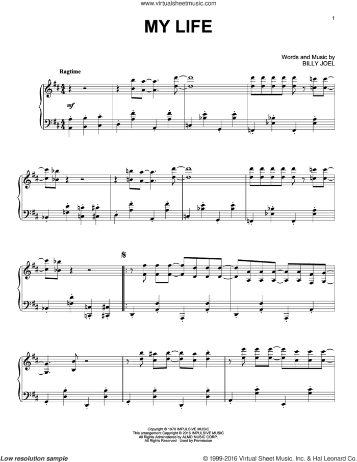 My Life [Jazz version] sheet music for piano solo by Billy Joel, intermediate skill level