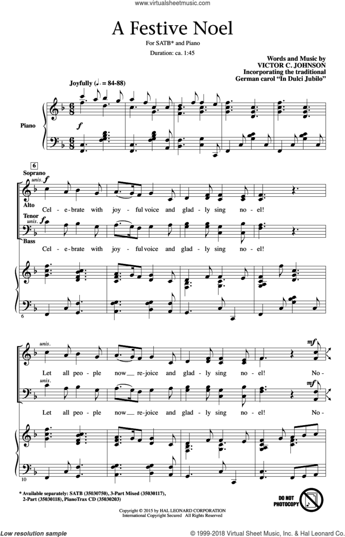 A Festive Noel sheet music for choir (SATB: soprano, alto, tenor, bass) by Victor Johnson, intermediate skill level
