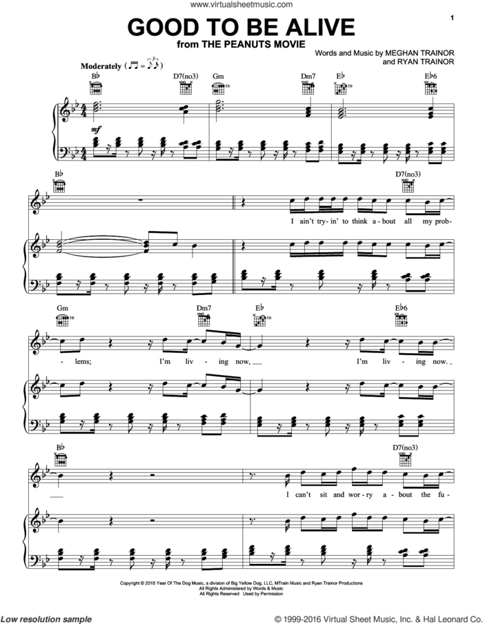 Good To Be Alive sheet music for voice, piano or guitar by Meghan Trainor, Christophe Beck and Ryan Trainor, intermediate skill level