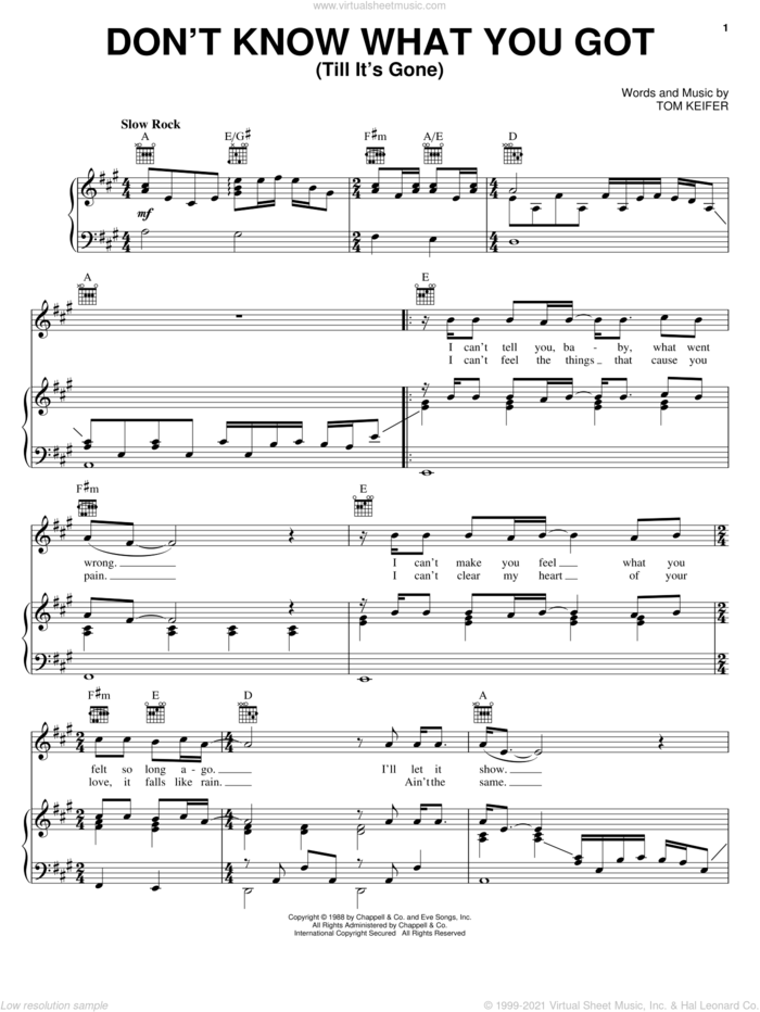 Don't Know What You Got (Till It's Gone) sheet music for voice, piano or guitar by Cinderella and Tom Keifer, intermediate skill level
