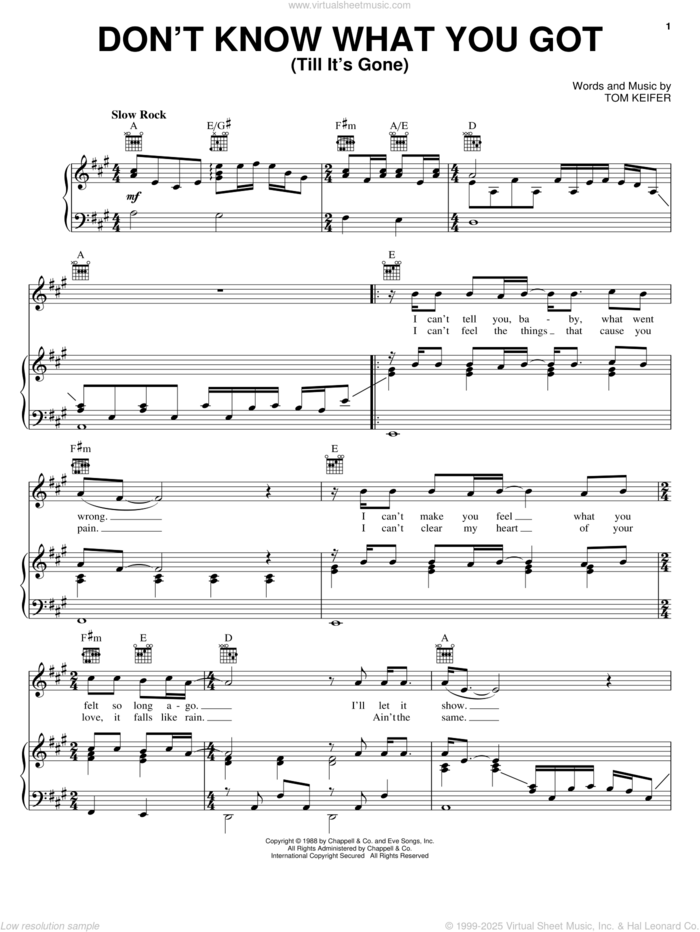 Don't Know What You Got (Till It's Gone) sheet music for voice, piano or guitar by Cinderella and Tom Keifer, intermediate skill level