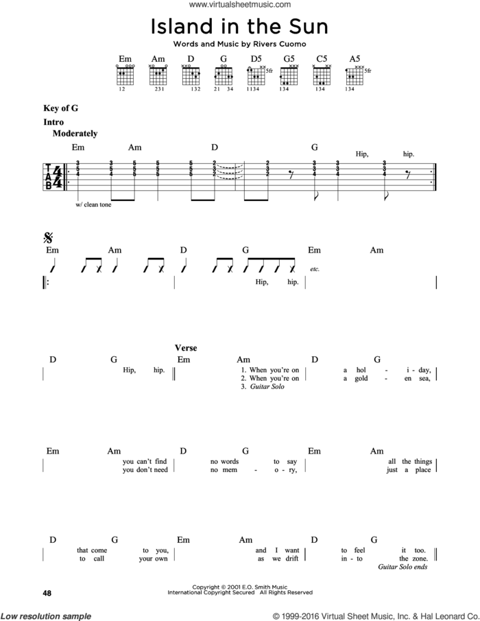 Island In The Sun sheet music for guitar solo (lead sheet) by Weezer and Rivers Cuomo, intermediate guitar (lead sheet)