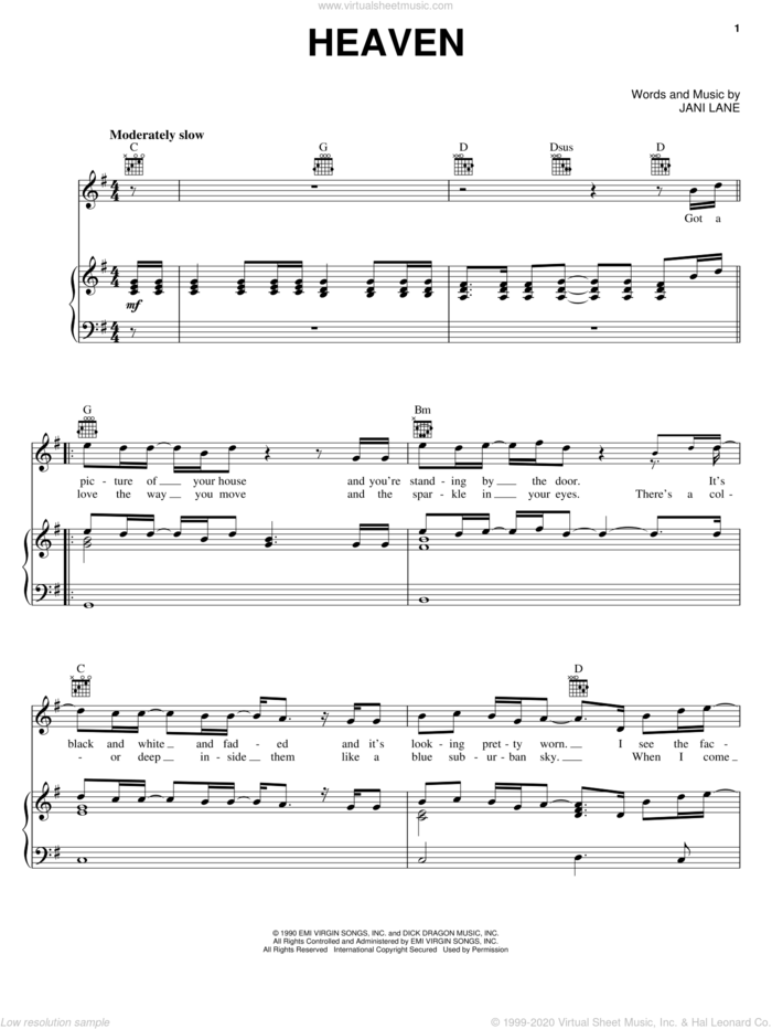 Heaven sheet music for voice, piano or guitar by Warrant, Rock Of Ages (Musical) and Jani Lane, intermediate skill level