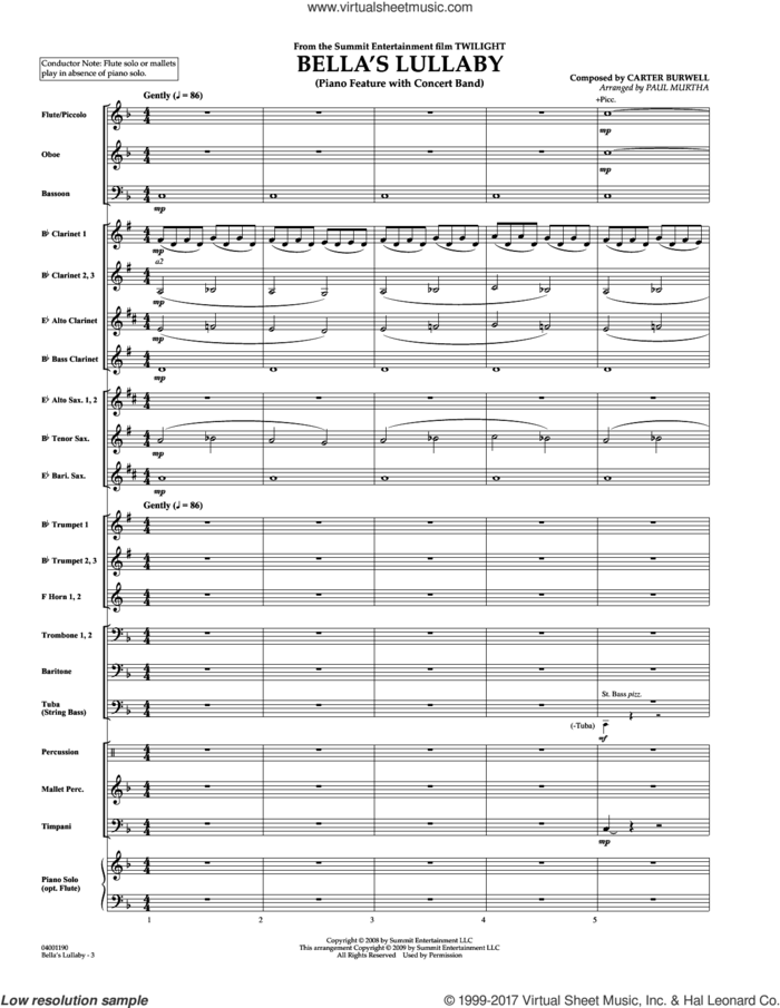 Bella's Lullaby (from Twilight) (COMPLETE) sheet music for concert band by Paul Murtha and Carter Burwell, intermediate skill level