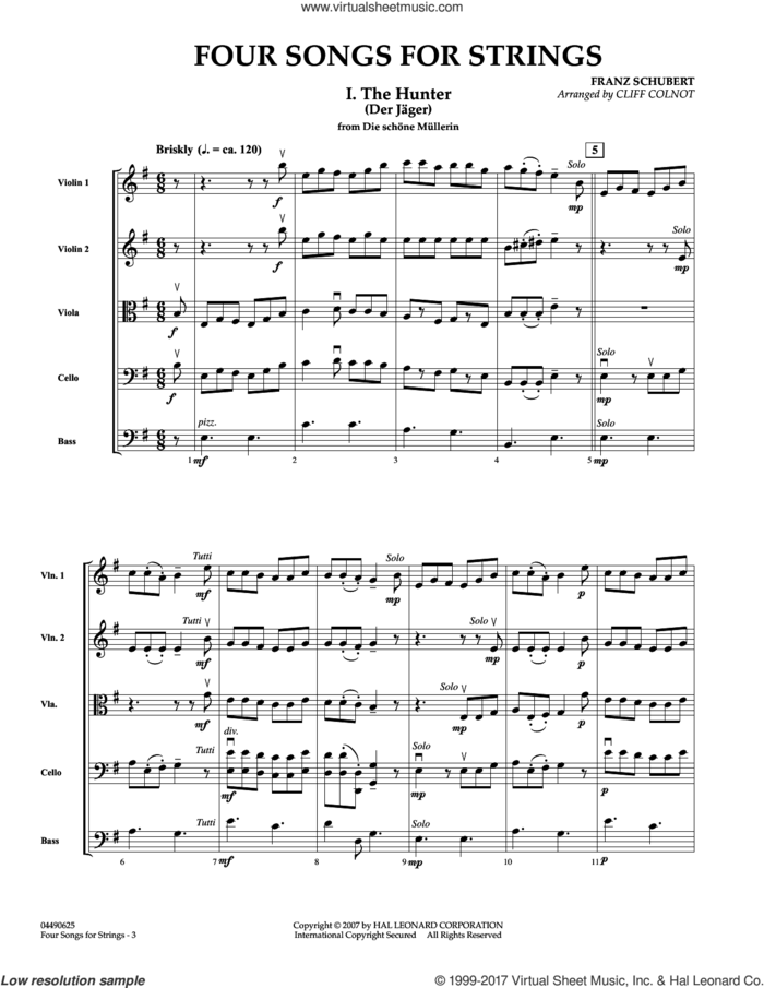 Four Songs for Strings (COMPLETE) sheet music for orchestra by Franz Schubert and Cliff Colnot, classical score, intermediate skill level