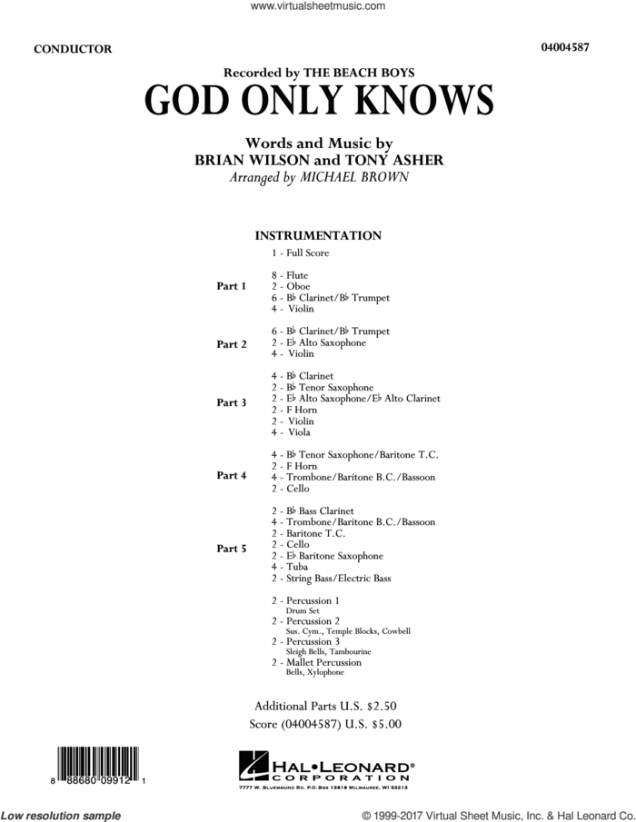 God Only Knows (COMPLETE) sheet music for concert band by Michael Brown, Brian Wilson, The Beach Boys and Tony Asher, intermediate skill level