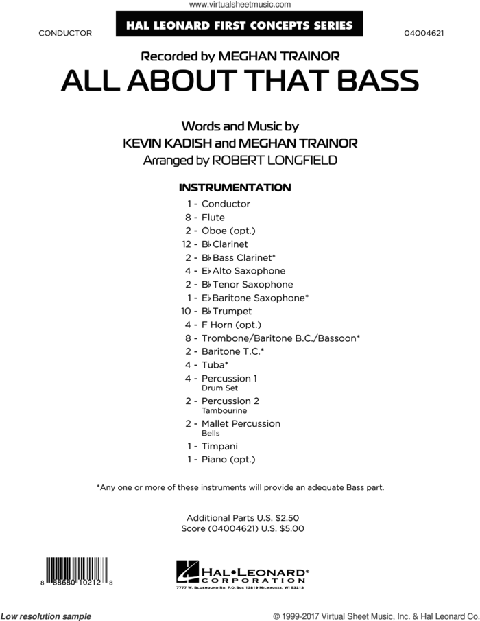 All About That Bass (COMPLETE) sheet music for concert band by Robert Longfield, Kevin Kadish and Meghan Trainor, intermediate skill level
