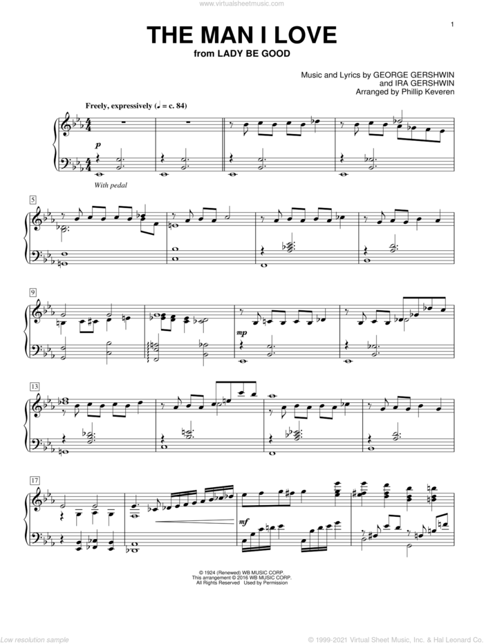The Man I Love (arr. Phillip Keveren) sheet music for piano solo by George Gershwin, Phillip Keveren and Ira Gershwin, intermediate skill level