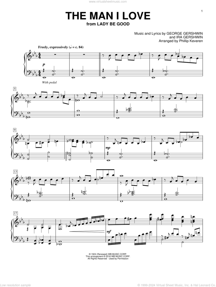 The Man I Love (arr. Phillip Keveren) sheet music for piano solo by George Gershwin, Phillip Keveren and Ira Gershwin, intermediate skill level