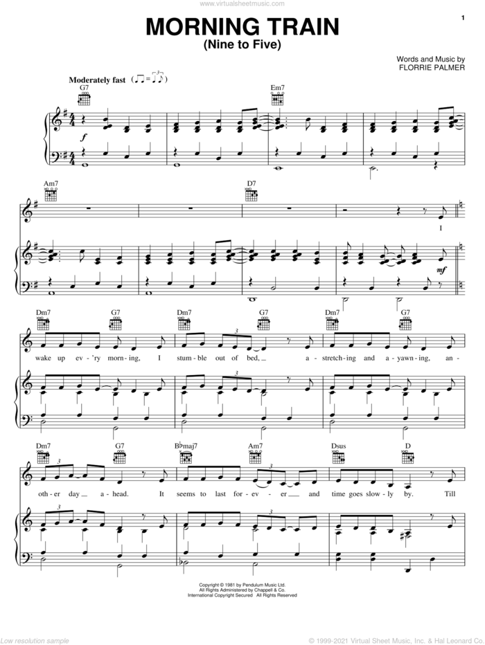Morning Train (Nine To Five) sheet music for voice, piano or guitar by Sheena Easton and Florrie Palmer, intermediate skill level