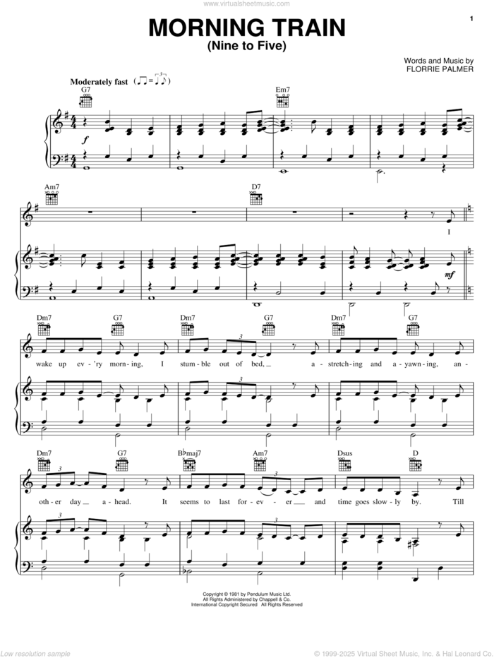 Morning Train (Nine To Five) sheet music for voice, piano or guitar by Sheena Easton and Florrie Palmer, intermediate skill level