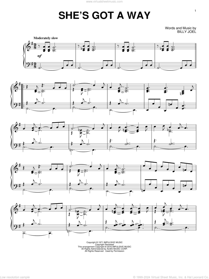 She's Got A Way [Jazz version] sheet music for piano solo by Billy Joel, intermediate skill level