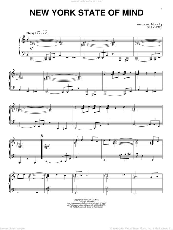 New York State Of Mind [Jazz version] sheet music for piano solo by Billy Joel, intermediate skill level