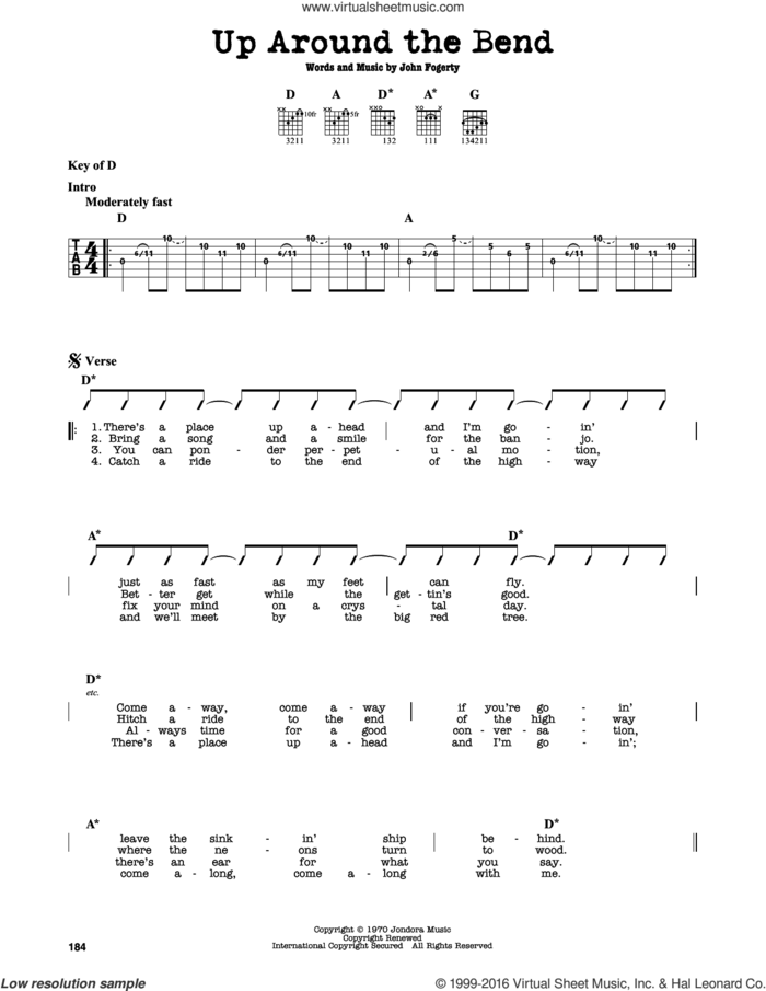 Up Around The Bend sheet music for guitar solo (lead sheet) by Creedence Clearwater Revival and John Fogerty, intermediate guitar (lead sheet)