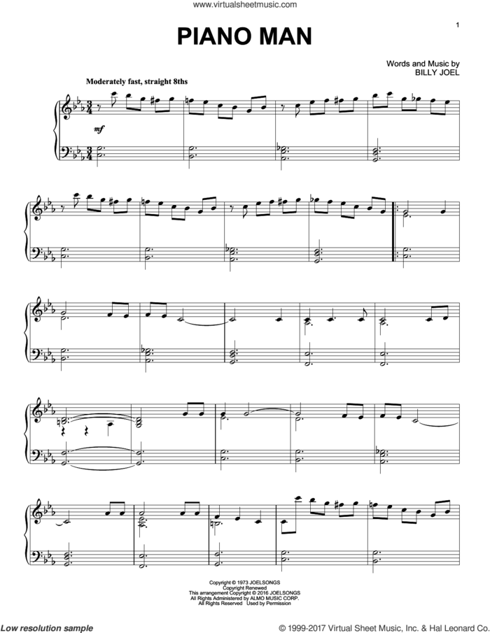 Piano Man [Jazz version] sheet music for piano solo by Billy Joel, intermediate skill level