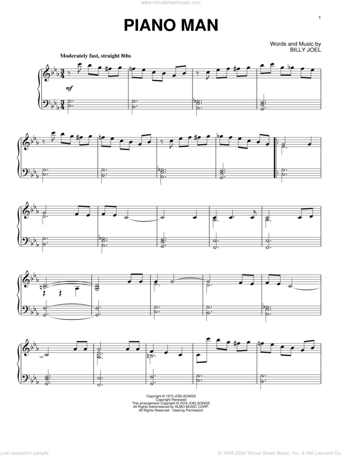 Piano Man [Jazz version] sheet music for piano solo by Billy Joel, intermediate skill level